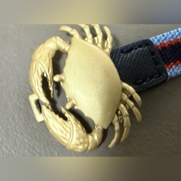 Tory burch Crab Clasp Striped Webbing Skinny Elastic Belt Blue Red - Picture 12 of 16